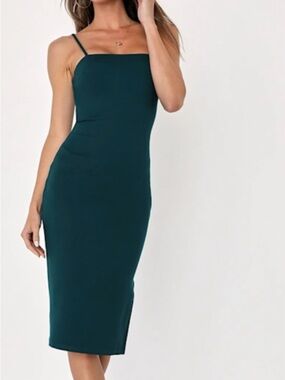 Lulu's Teal Square-Neck Midi Bodycon Dress